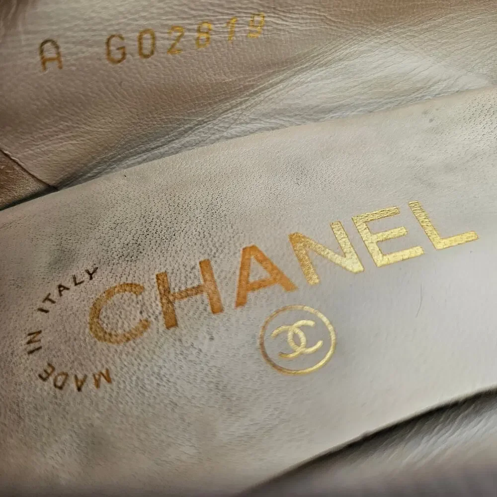 Chanel CC Cap Toe Ballet Flat Slipper Brown Bronze Leather Size 36.5 US 5.5 6